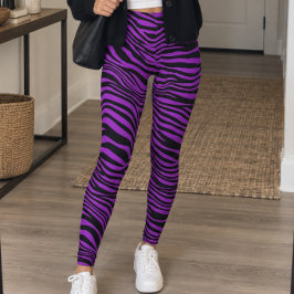Purple Black Zebra Stripes レギンス