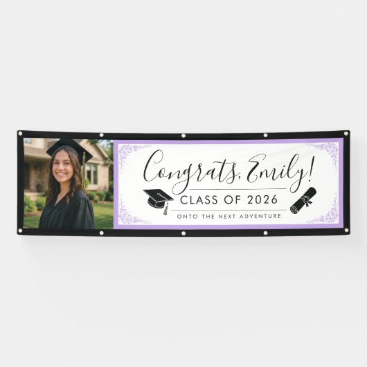 PURPLE & BLK ornate | Graduation Banner with Photo 横断幕 (横)