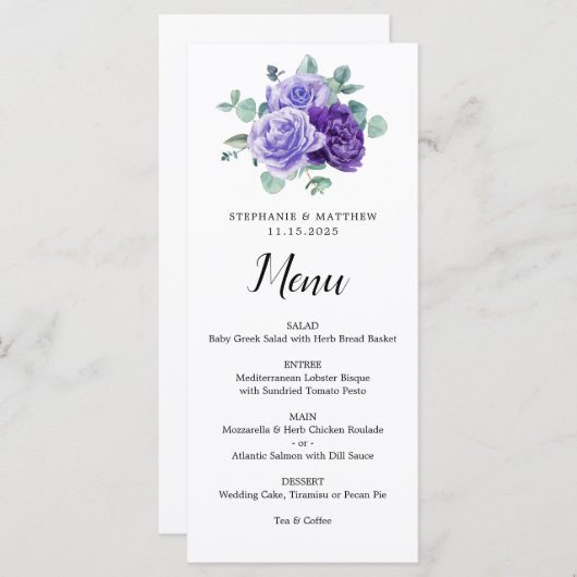 Purple Bloom Eucalyptus Botanical Wedding Menu メニュー (正面/裏面)