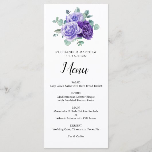 Purple Bloom Eucalyptus Botanical Wedding Menu メニュー (正面)
