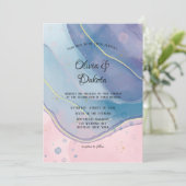 Purple Blue and Blush Pink Alcohol Ink Wedding 招待状 (スタンド正面)