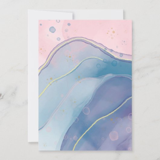 Purple Blue and Blush Pink Alcohol Ink Wedding 招待状 (裏面)