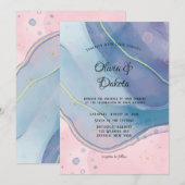 Purple Blue and Blush Pink Alcohol Ink Wedding 招待状 (正面/裏面)