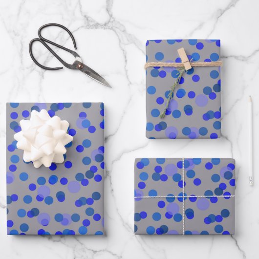 purple, blue and gray polka dot ラッピングペーパーシート (正面)