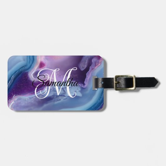 Purple Blue and Lavender Agate Geode ラゲッジタグ (正面横)