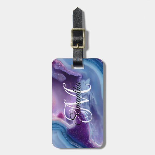 Purple Blue and Lavender Agate Geode ラゲッジタグ (正面縦)