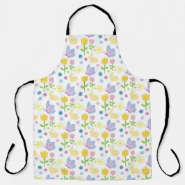 PURPLE & BLUE BUTTERFLIES & YELLOW FLOWERS エプロン
