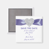 Purple Blue DiamondハートSave The Date Magnet マグネット (正面/裏面)