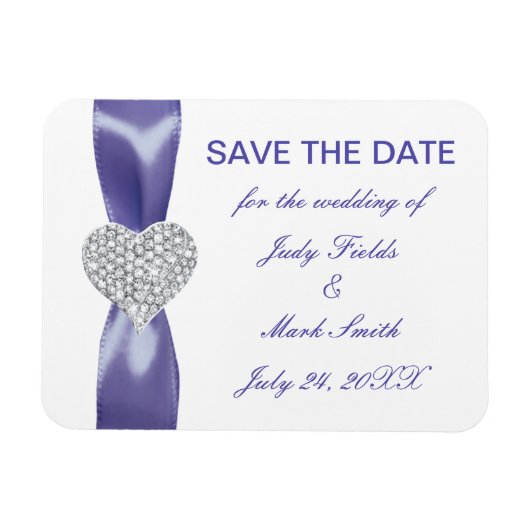 Purple Blue DiamondハートSave The Date Magnet マグネット (横)