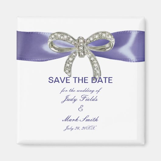 Purple Blue Diamond Bow Save The Date Magnet マグネット (正面)