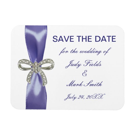 Purple Blue Diamond Bow Save The Date Magnet マグネット (横)