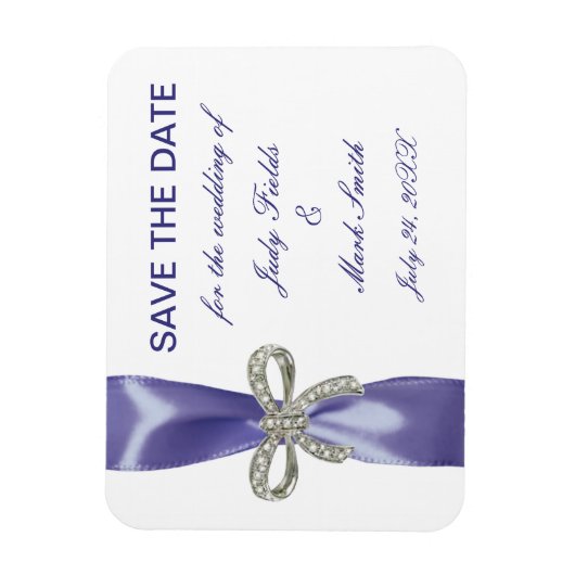 Purple Blue Diamond Bow Save The Date Magnet マグネット (縦)
