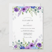 Purple Blue Ethereal Botanical Wedding 招待状 (正面)