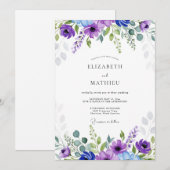 Purple Blue Ethereal Botanical Wedding 招待状 (正面/裏面)