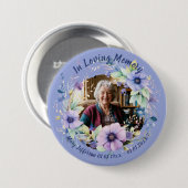 Purple Blue Floral Memorial Remembrance Photo 缶バッジ (正面&裏面)