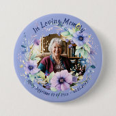 Purple Blue Floral Memorial Remembrance Photo 缶バッジ (正面)
