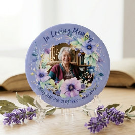 Purple Blue Floral Memorial Remembrance Photo 缶バッジ