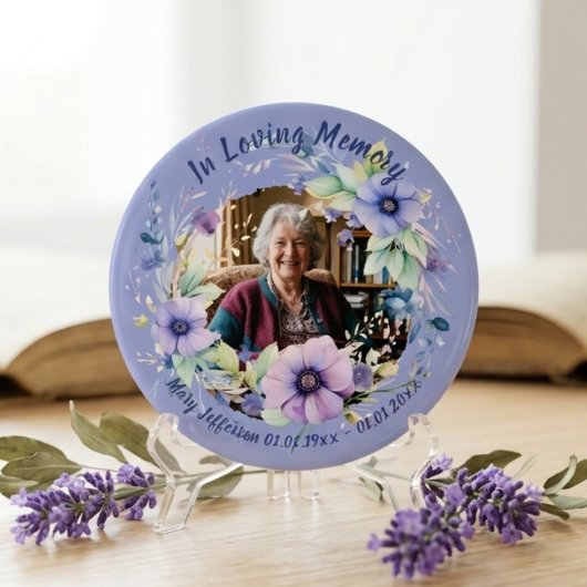 Purple Blue Floral Memorial Remembrance Photo 缶バッジ