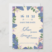 Purple Blue Floral Romantic Wedding Save the Date (正面)