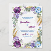 Purple & Blue Floral Watercolor Wedding Invitation 招待状 (正面)