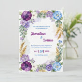 Purple & Blue Floral Watercolor Wedding Invitation 招待状 (スタンド正面)