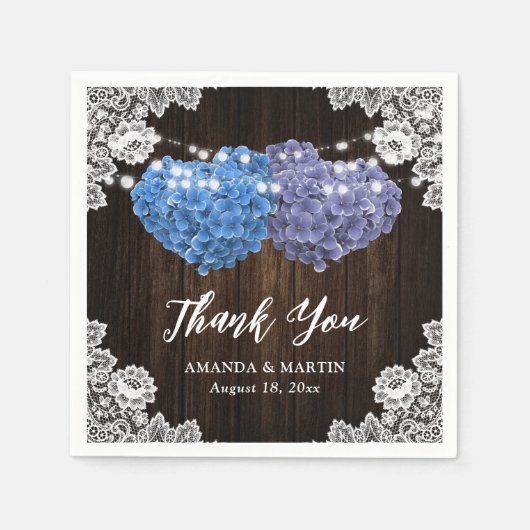 Purple Blue Floral Wood Lace Wedding Thank You  スタンダードカクテルナプキン (正面)