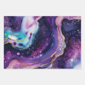 Purple Blue Fluid Geode Art with Gold Marble ラッピングペーパーシート (正面2)