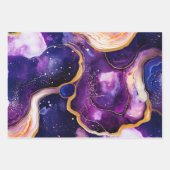 Purple Blue Fluid Geode Art with Gold Marble ラッピングペーパーシート (正面)