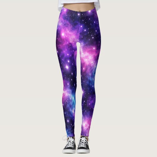 Purple Blue Galaxy Nebula Leggings Seamless Cosm レギンス (正面)
