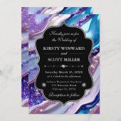 Purple Blue Glitter Marble Elegant Wedding 招待状 (正面/裏面)