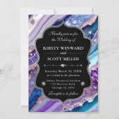 Purple Blue Glitter Marble Elegant Wedding 招待状 (正面)