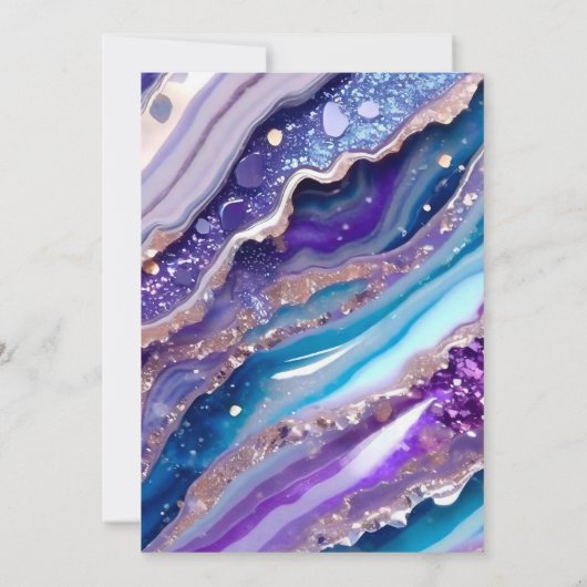 Purple Blue Glitter Marble Elegant Wedding 招待状 (裏面)