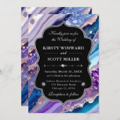 Purple Blue Glitter Marble Elegant Wedding 招待状 (正面/裏面)
