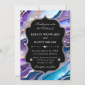 Purple Blue Glitter Marble Elegant Wedding 招待状 (正面)