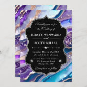 Purple Blue Glitter Marble Elegant Wedding 招待状 (正面/裏面)