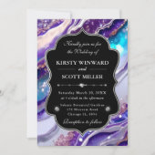 Purple Blue Glitter Marble Elegant Wedding 招待状 (正面)
