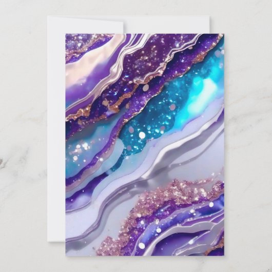 Purple Blue Glitter Marble Elegant Wedding 招待状 (裏面)