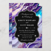 Purple Blue Glitter Marble Elegant Wedding 招待状 (正面/裏面)