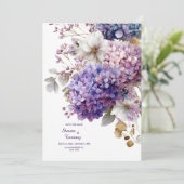 Purple Blue Hydrangea Gold Floral Watercolor 招待状 (スタンド正面)