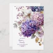 Purple Blue Hydrangea Gold Floral Watercolor 招待状 (正面/裏面)