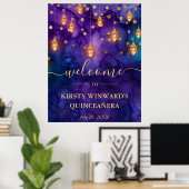 Purple & Blue Lantern Glow Quinceanera ポスター (ホームオフィス)