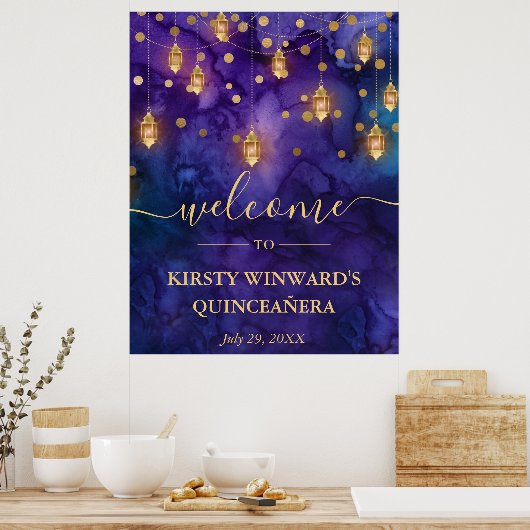 Purple & Blue Lantern Glow Quinceanera ポスター (キッチン)