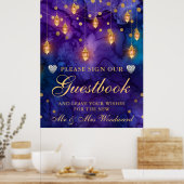 Purple & Blue Lantern Glow Wedding Guestbook ポスター (キッチン)