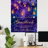 Purple & Blue Lantern Glow Wedding Guestbook ポスター (ホームオフィス)