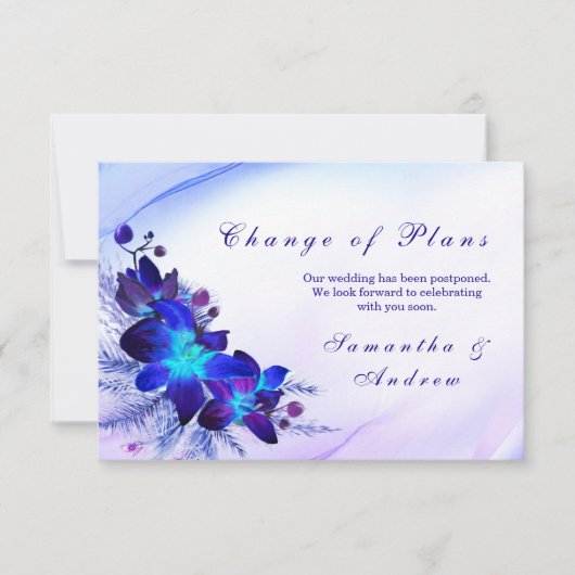 Purple Blue Orchid Wedding Change the Date Card (正面)