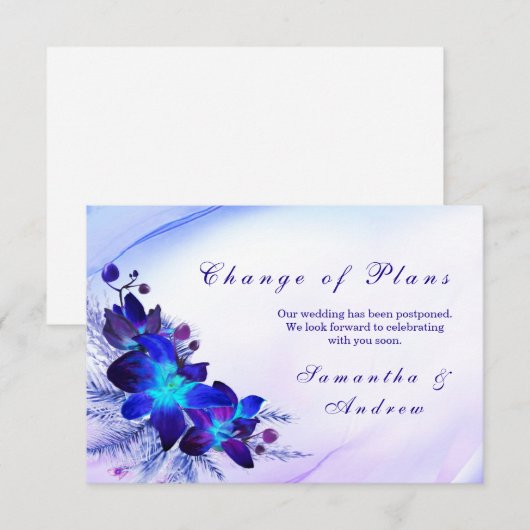 Purple Blue Orchid Wedding Change the Date Card (正面/裏面)