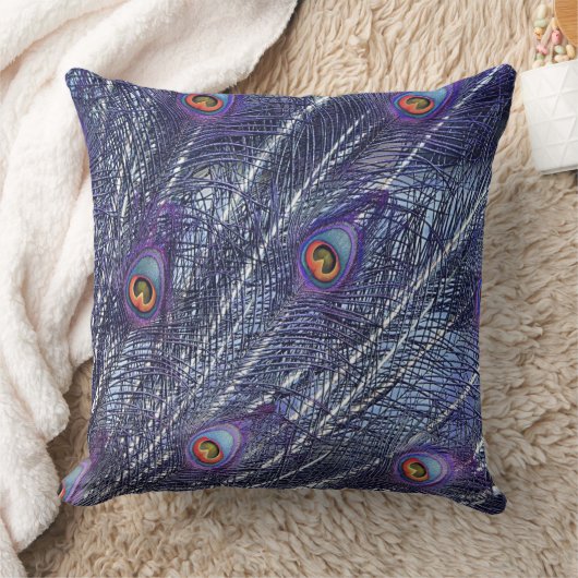 Purple Blue Peacock Feathers クッション (ブランケット)
