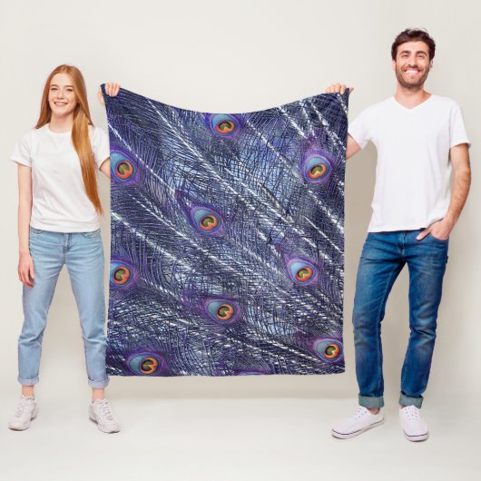 Purple Blue Peacock Feathers Fleece Blanket フリースブランケット (インサイチュ)