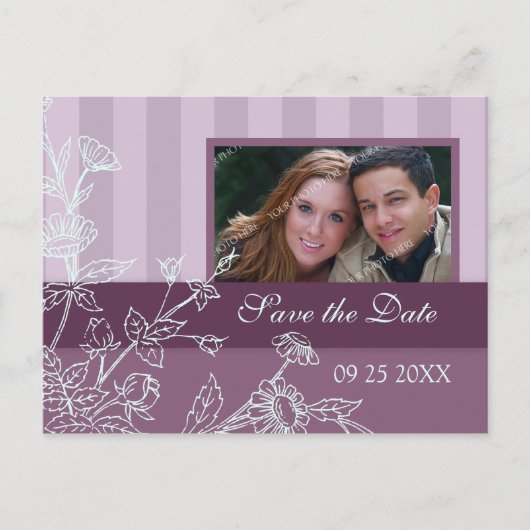 Purple Blue Photo Save the Date 結婚's Postcard 案内ポストカード (正面)