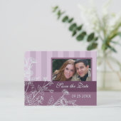 Purple Blue Photo Save the Date 結婚's Postcard 案内ポストカード (スタンド正面)